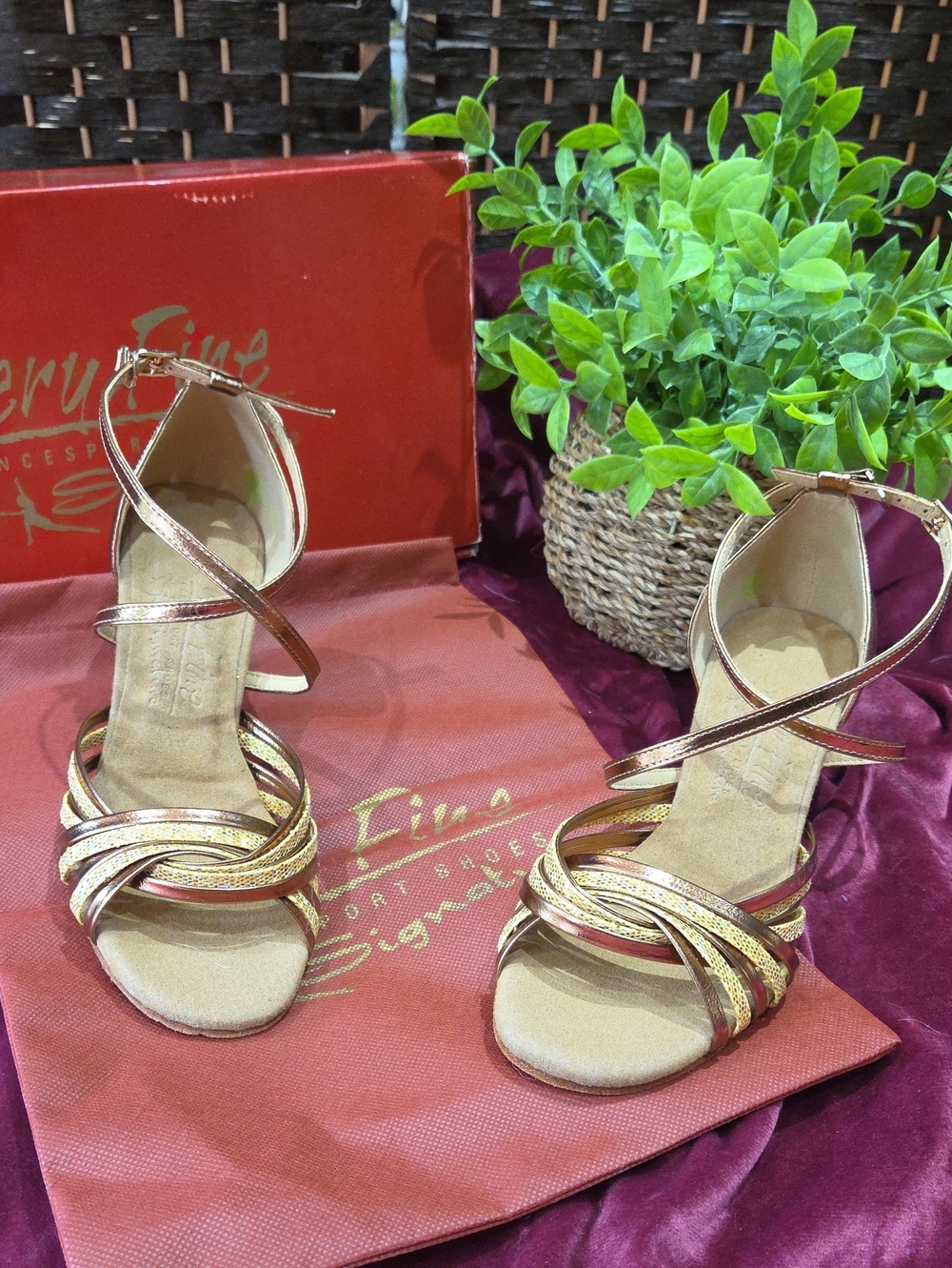 Metallic Signature Strappy Dancesport Heel Sandals - Size 7.5 Gold NWOT